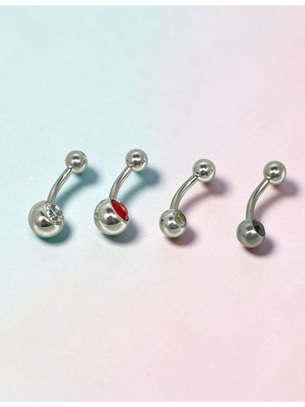 Belly Ring Bundle Curved Barbells Silver CZ Navel Piercing Set of 4
